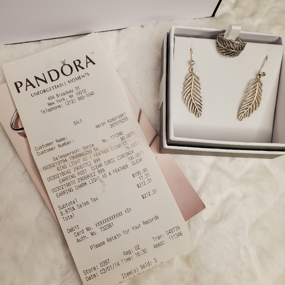 Pandora Silver Feather Ring and Earrings Set - Picture 3 of 5